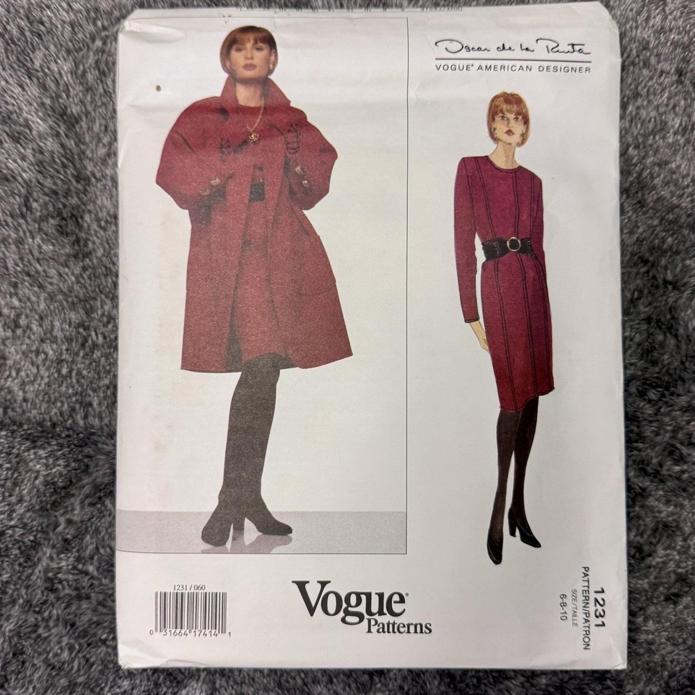 VOGUE Coat & Dress Oscar De La Renta Pattern #1231 Sz 6-8-10 VINTAGE '93 UNCUT
